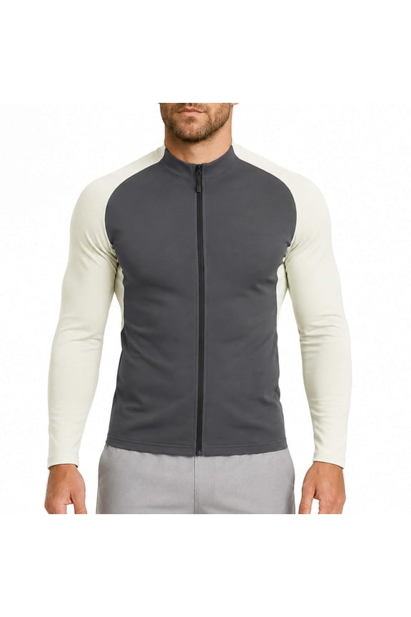 Men's Athletic Knit Fitted Jacket, Color-Block Long Sleeve Performance Top for Fall Training