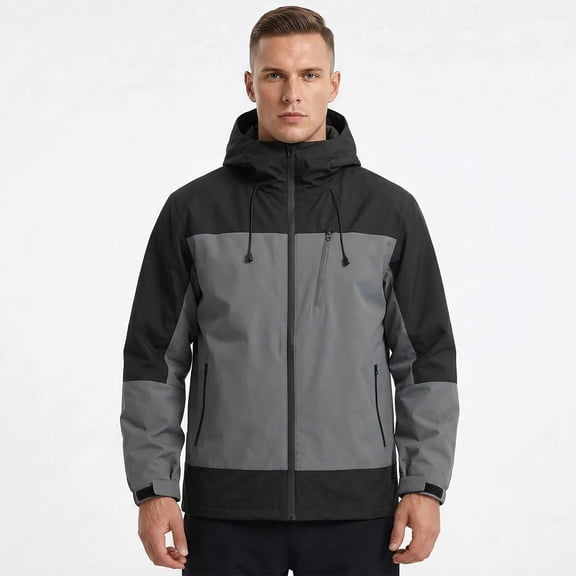 Youthup Men's Casual Colorblock Hooded Windproof Waterproof Jacket with 10001-15000mm Breathability for Outdoor Hiking Camping