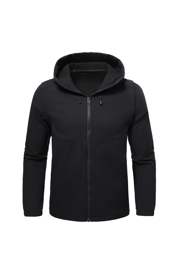 Men's Casual Solid Hooded Jacket, Detachable Sleeve Fleece Lined Stand Collar Loose Fit Convertible Jacket for Urban Wear