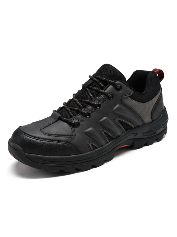 Men's Rugged Hiking Shoes, Lightweight Trail Sneakers with Non-Slip Outsole, Breathable Outdoor Walking Work Shoes, Black