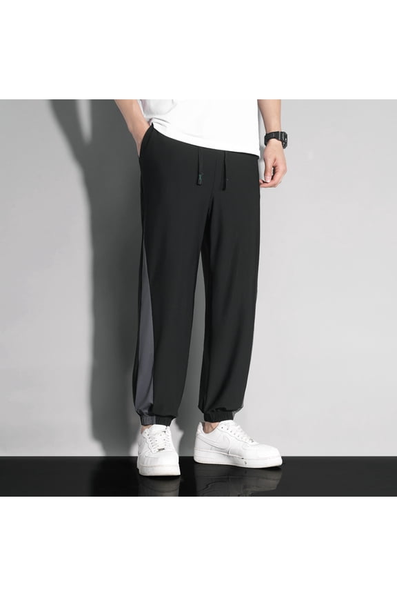 Men's Drawstring Cuffed Color Block Casual Pants - Breathable Sun Protective Athletic Joggers for Outdoor Sports