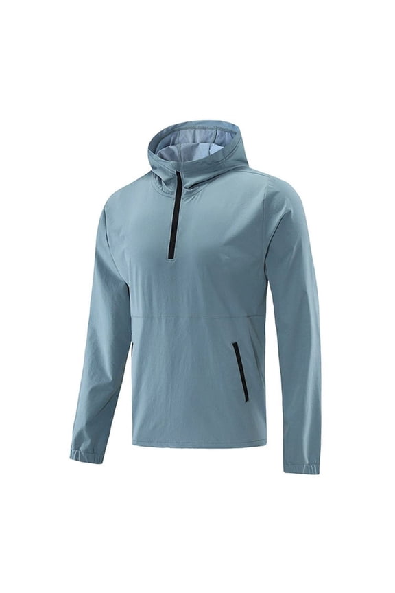 Men's Half-Zip Hooded Quick-Dry Wind-Resistant Nylon Blend Jacket for Outdoor Training & Urban Sports (24-35 Years, Spring/Fall)