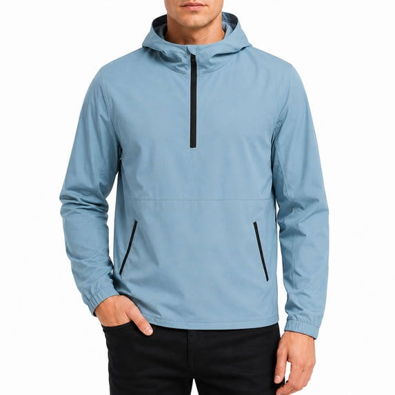 Youthup Men's Half-Zip Hooded Quick-Dry Wind-Resistant Nylon Blend Jacket for Outdoor Training & Urban Sports (24-35 Years, Spring/Fall)