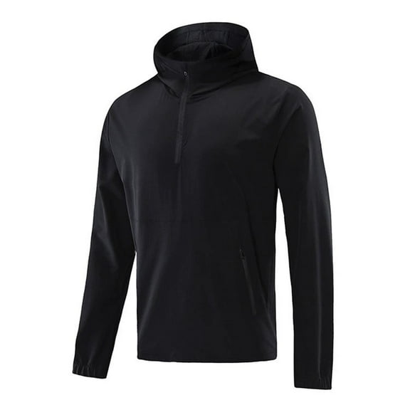 Youthup Men's Half-Zip Hooded Quick-Dry Wind-Resistant Nylon Blend Jacket for Outdoor Training & Urban Sports