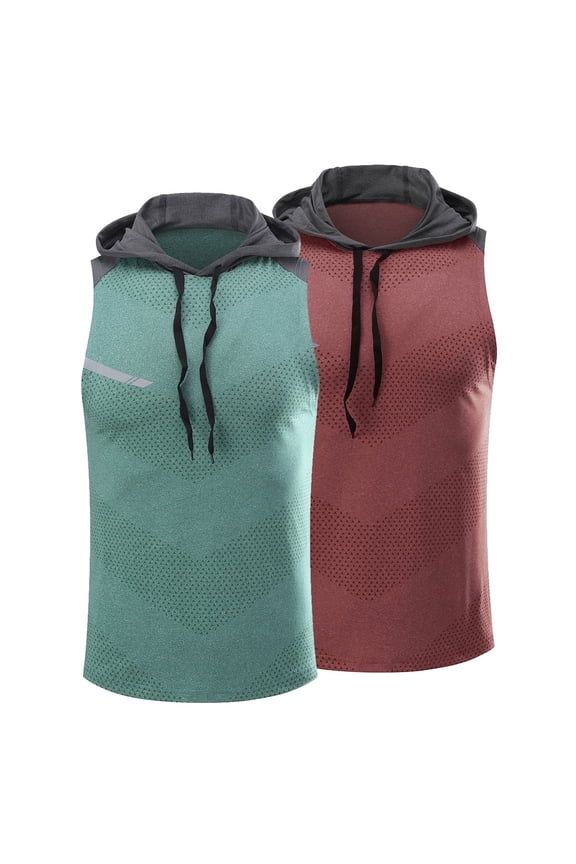 Men's Hooded Sleeveless Tank Tops 2-Pack - Quick-Dry Workout Shirts with Reflective Strips, Summer Athletic Tops