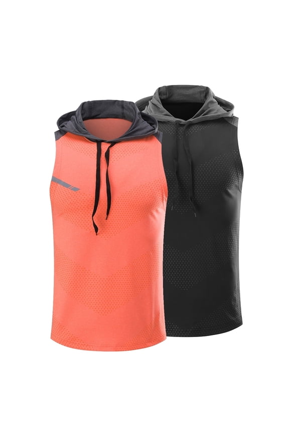 Men's Hooded Sleeveless Tank Tops 2-Pack - Quick-Dry Workout Shirts with Reflective Strips, Summer Athletic Tops