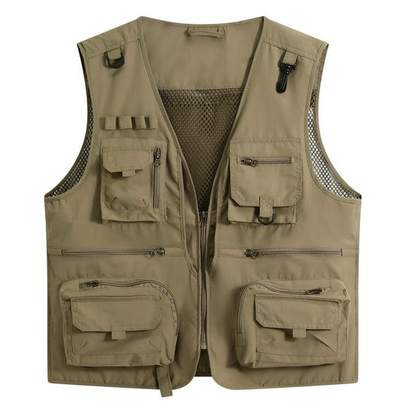 Youthup Men's Lightweight V-Neck Utility Vest with 13 Pockets - Zippered Casual Sleeveless Jacket for Outdoor Sports, Travel, Hiking (Polyester, Seasonless Layering)