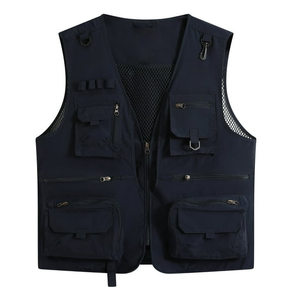 Youthup Men's Lightweight V-Neck Utility Vest with 13 Pockets - Zippered Casual Sleeveless Jacket for Outdoor Sports, Travel, Hiking (Polyester, Seasonless Layering)