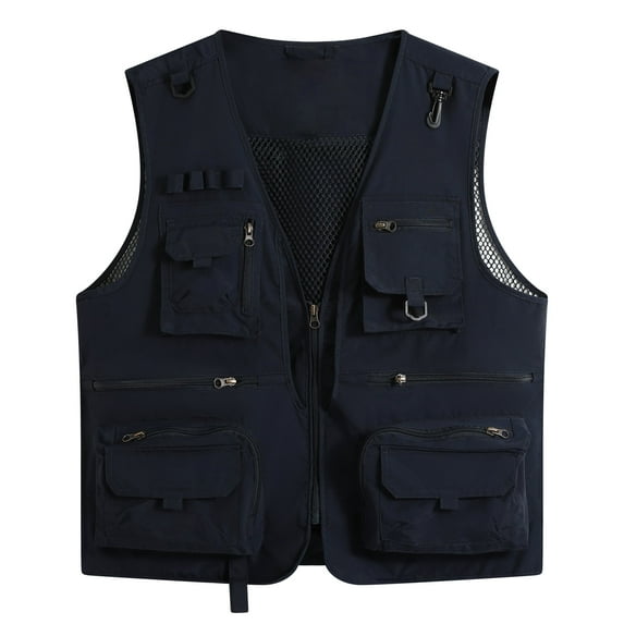 Youthup Men's Lightweight V-Neck Utility Vest with 13 Pockets - Zippered Casual Sleeveless Jacket for Outdoor Sports, Travel, Hiking (Polyester, Seasonless Layering)