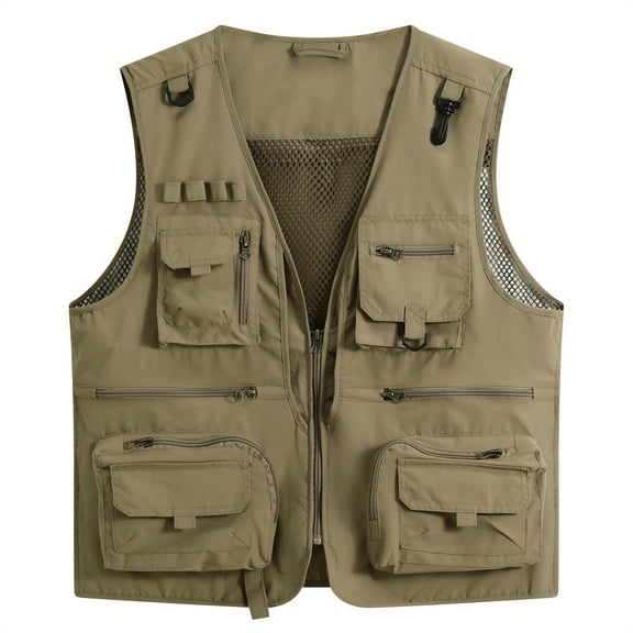 Youthup Men's Lightweight V-Neck Utility Vest with 13 Pockets - Zippered Casual Sleeveless Jacket for Outdoor Sports, Travel, Hiking (Polyester, Seasonless Layering)