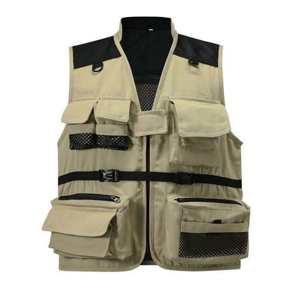 Youthup Men's Multi-Pocket Fleece Vest with Gear Loops - Zip Front V-Neck Sleeveless Jacket for All-Season Outdoor Activities