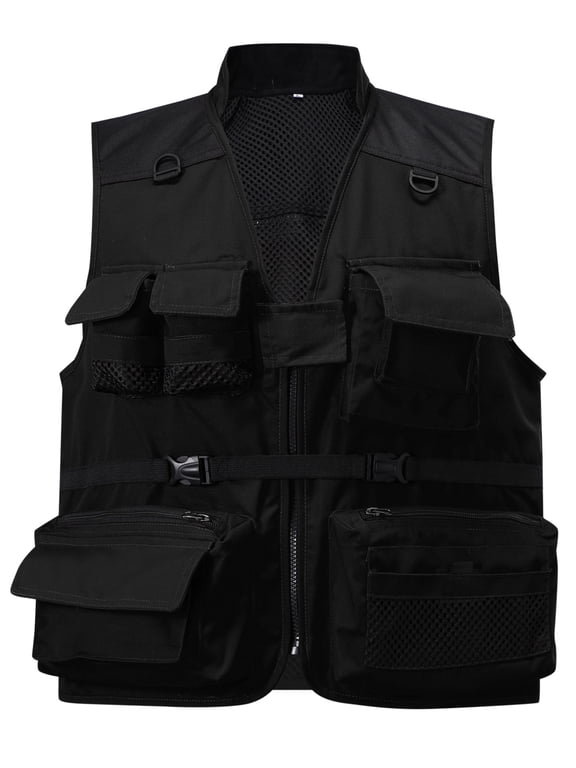 Men's Multi-Pocket Fleece Vest with Gear Loops - Zip Front V-Neck Sleeveless Jacket for All-Season Outdoor Activities