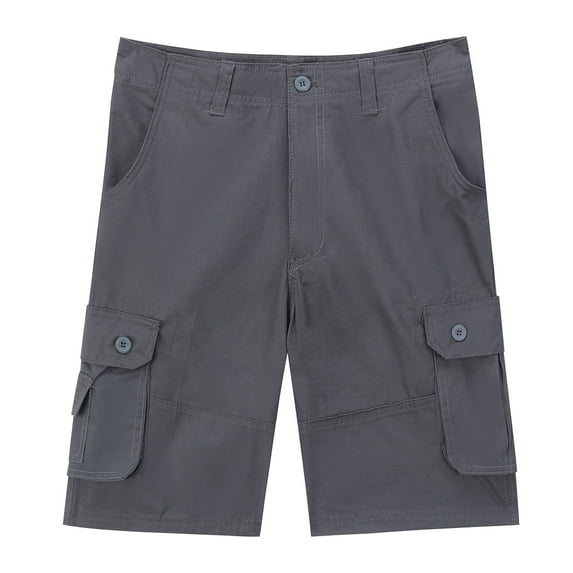 Youthup Men's Relaxed Fit Solid Color Utility Cargo Shorts, 100% Cotton Workwear Shorts with 6 Pockets, Wrinkle-Free & Zip Fly for Summer Outdoor