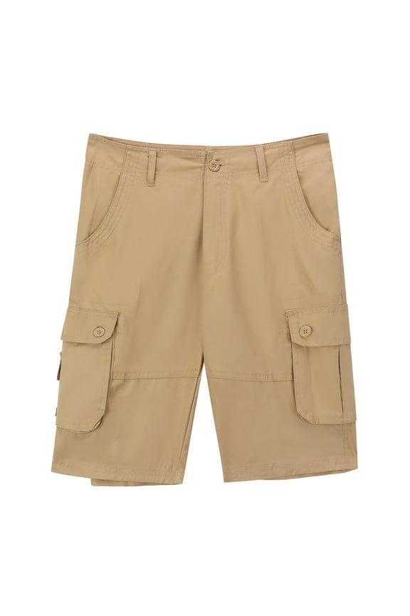 Men's Relaxed Fit Solid Color Utility Cargo Shorts, 100% Cotton Workwear Shorts with 6 Pockets, Wrinkle-Free & Zip Fly for Summer Outdoor