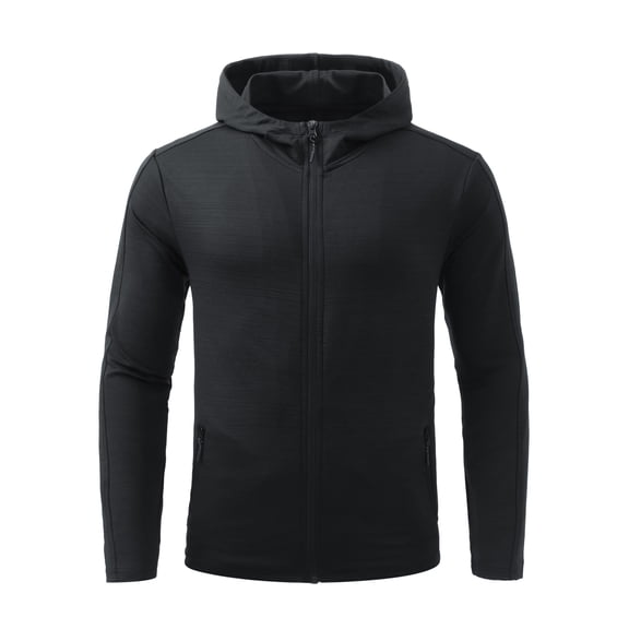 Youthup Men's Solid Color Fleece Hooded Jacket - Lightweight Wind-Resistant Zip Front Sports Outerwear for Fall