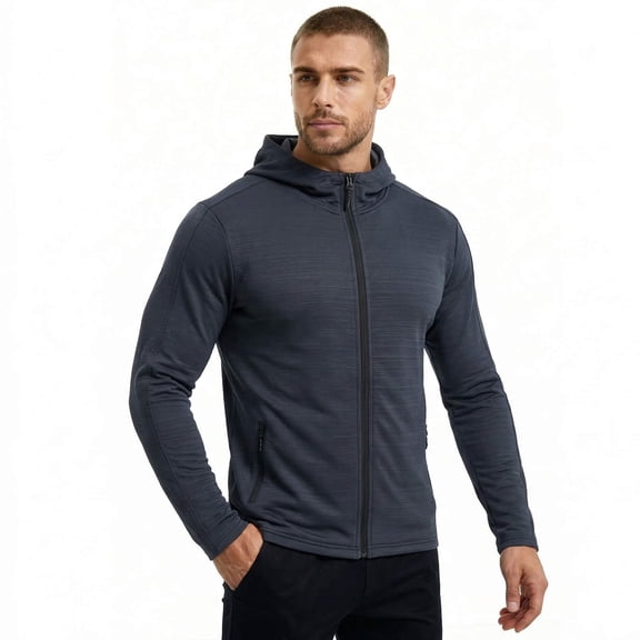 Youthup Men's Solid Color Fleece Hooded Jacket - Lightweight Wind-Resistant Zip Front Sports Outerwear for Fall