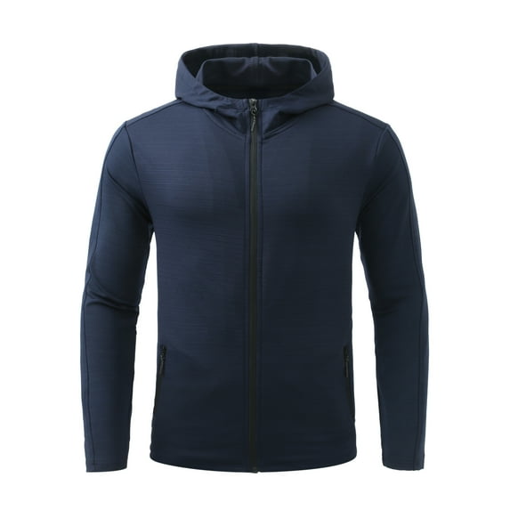 Youthup Men's Solid Color Fleece Hooded Jacket - Lightweight Wind-Resistant Zip Front Sports Outerwear for Fall