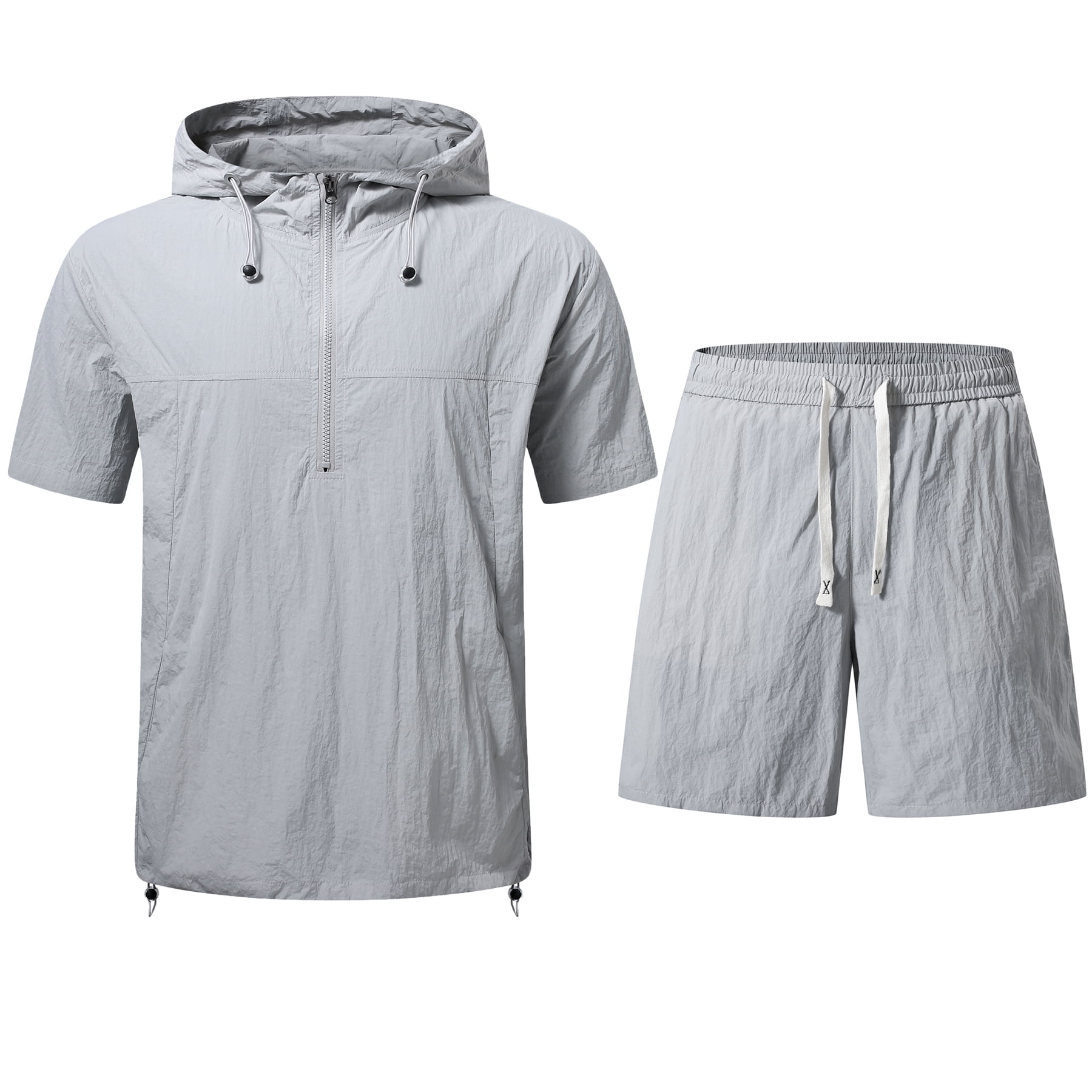 Youthup Men's Solid Color Hooded Pullover & Shorts Set - Lightweight Relaxed Fit Loungewear for Summer Casual Wear