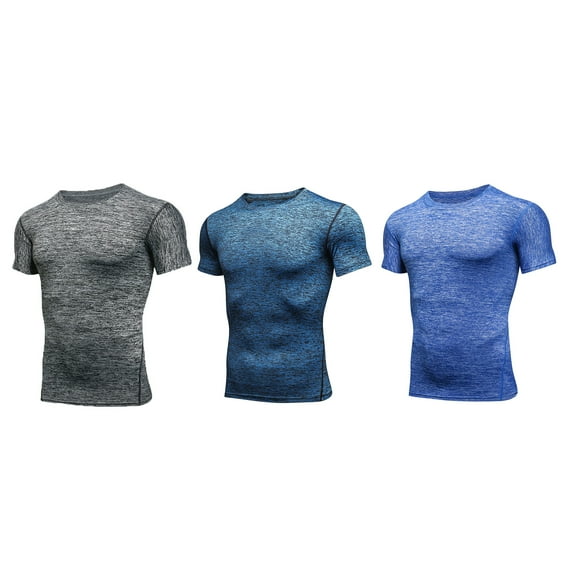 Youthup Men's Solid Color Round Neck Tight-Fitting Quick-Dry Short Sleeve T-Shirt(3-piece set)