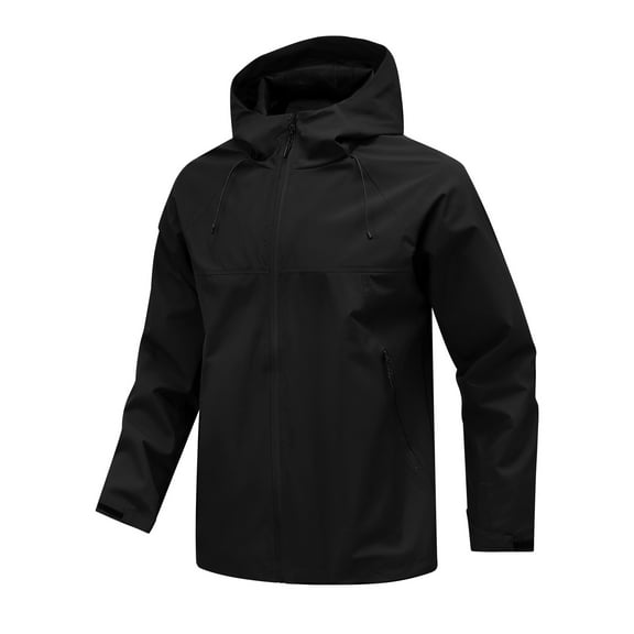 Youthup Men's Solid Color Water-Resistant Hooded Jacket - Breathable All-Season Raincoat with Moisture Wicking for Outdoor Activities