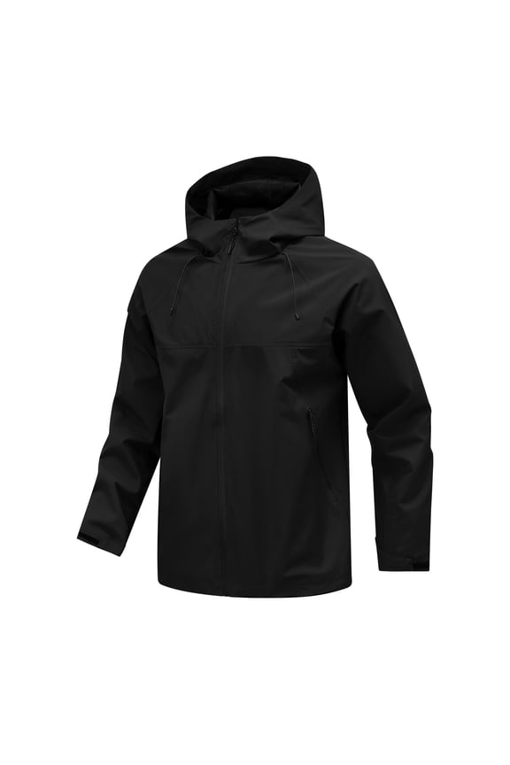 Men's Solid Color Water-Resistant Hooded Jacket - Breathable All-Season Raincoat with Moisture Wicking for Outdoor Activities