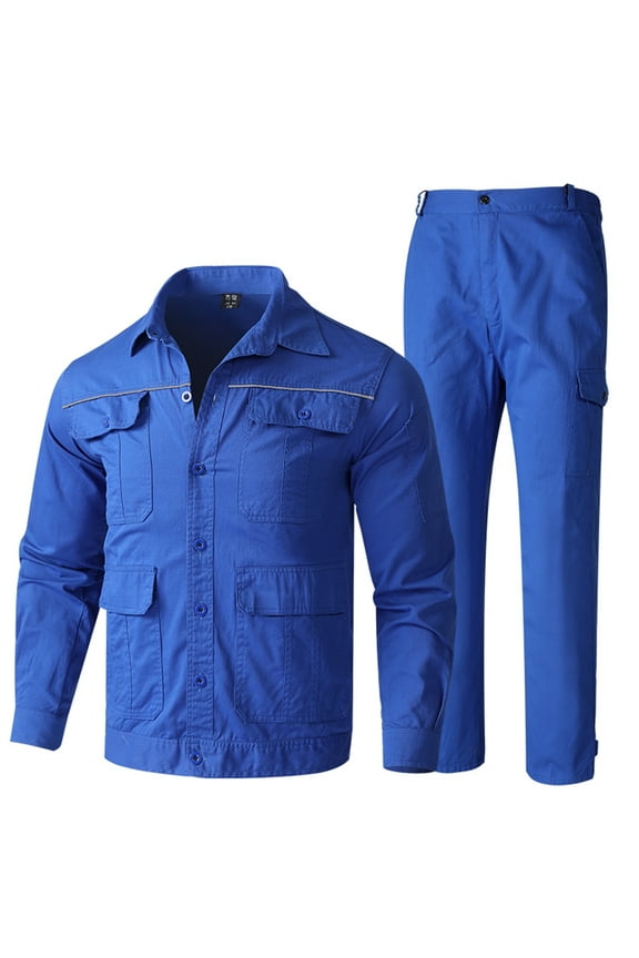 Men's Twill Cotton Summer Workwear Set, Durable 9-Pocket Work Shirt & Pants, Moisture-Wicking & Anti-Wrinkle Daily Outfit