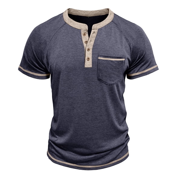 Youthup Men's Vintage-Inspired Half-Button Breathable T-Shirt with Chest Pocket for Urban Casual Wear
