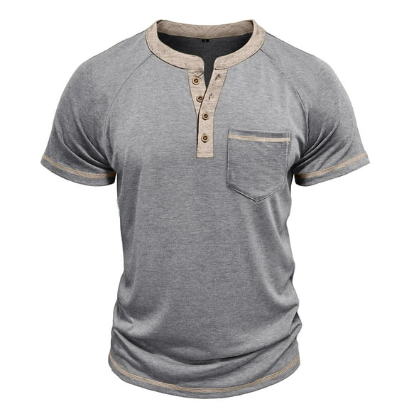 Youthup Men's Vintage-Inspired Half-Button Breathable T-Shirt with Chest Pocket for Urban Casual Wear