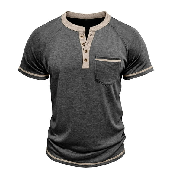 Youthup Men's Vintage-Inspired Half-Button Breathable T-Shirt with Chest Pocket for Urban Casual Wear