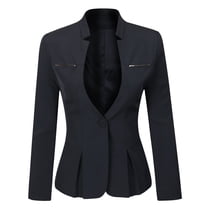FLITAY Women's Lightweight Blazer - Solid Color Long Sleeve Single Button Jacket For Office & Casual