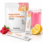 Youthvita Magnesium Complex 720 mg Powdered Drink | 12-in-1 | Magnesium Glycinate | Bones, Muscle, Heart, Stress Support | 30 Packets