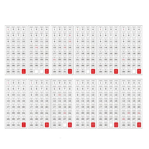 Youthyao 12 Sheets Date Sticker 365 Days Journal Sticker Calendar Sticker Craft Supplies for Planners Diaries Scrapbooks