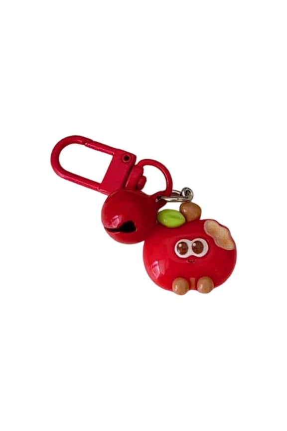 Adorable Bite Mark Apples Charm KeyR1ngWith Built In Bell Sturdy Resin Keychain For Daily Use Or Gifting