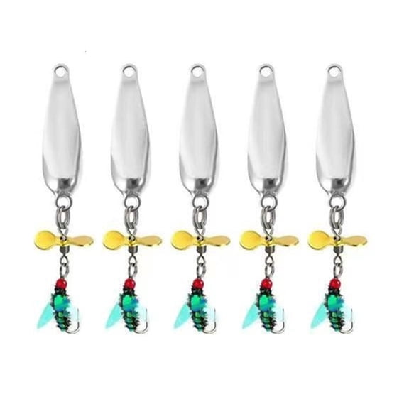 Youthyao Spoon Spinner Sequins Baits Fly Baits Fishing Tackle with Propellers 5pcs Fly Lures