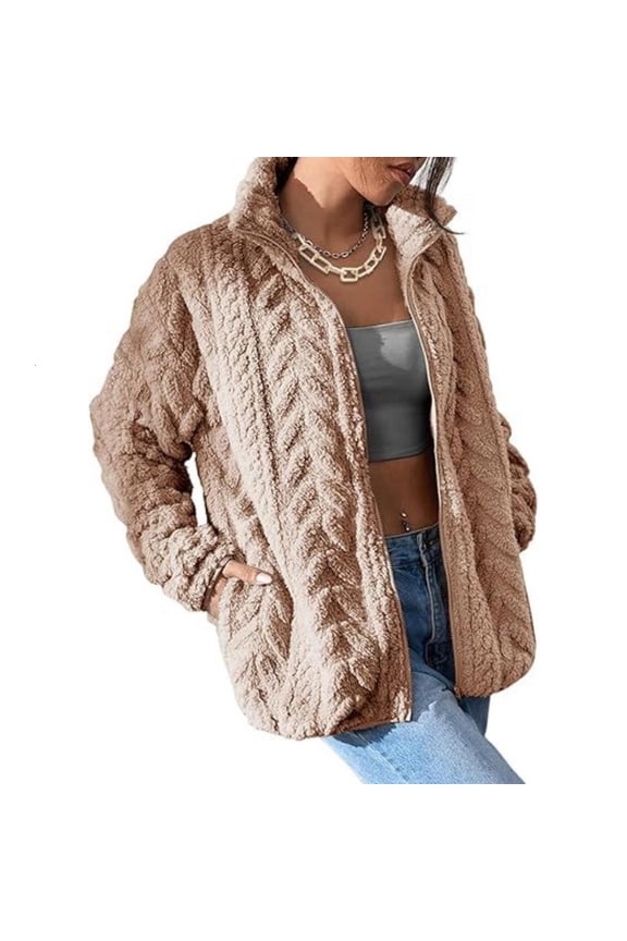 Women's Wool Coat Zipper Stand-Up Collar Pocket Coat