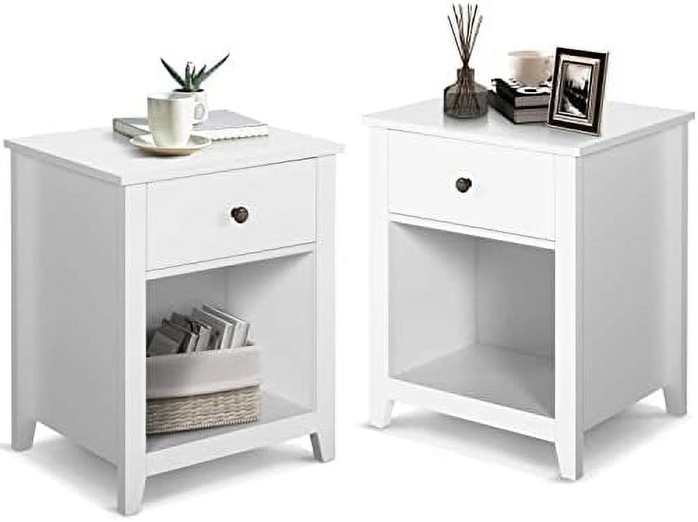 Bedroom Nightstand White Nightstand with Drawer and Open Modern Night