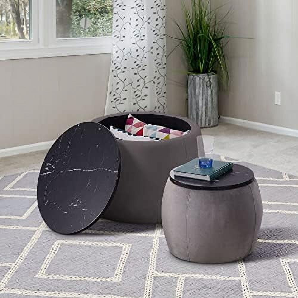 Round Ottoman Coffee Table with Wooden Lid Footstool End Table for ...