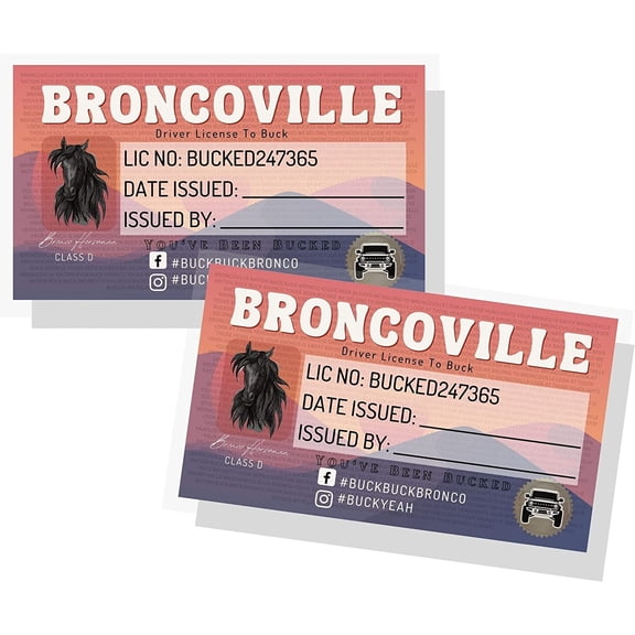 Youve Been Bucked Bronco Tags 50 pk Buck Buck Bronco #BuckBuckBronco Car Game Add to Horse Rubber Ducks Broncoville Drivers License 2x3.5 Cards