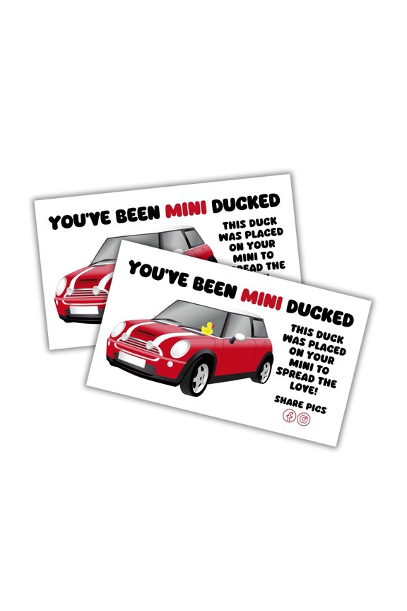 Youve Been Mini Ducked with Red Mini Cards  50pk 2x3.5 Duck Duck Car SUV Game Tags Rubber Ducks Put on Cars
