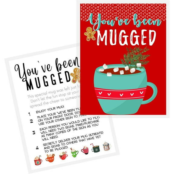 Youve Been Mugged Holiday Game Sheets 40 Pack 8.5x11" inch Standard Paper Size Gingerbread Cocoa Chocolate Holiday Game Youve Been Booed Christmas Door Desk Office Game Mug Elffed Jingled
