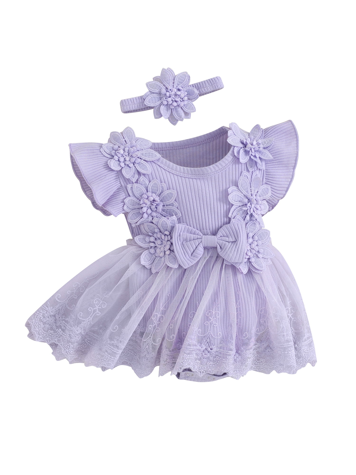 Youweixiong Baby Girl 2 Piece Outfits Mesh Lace Patchwork Ruffle Romper