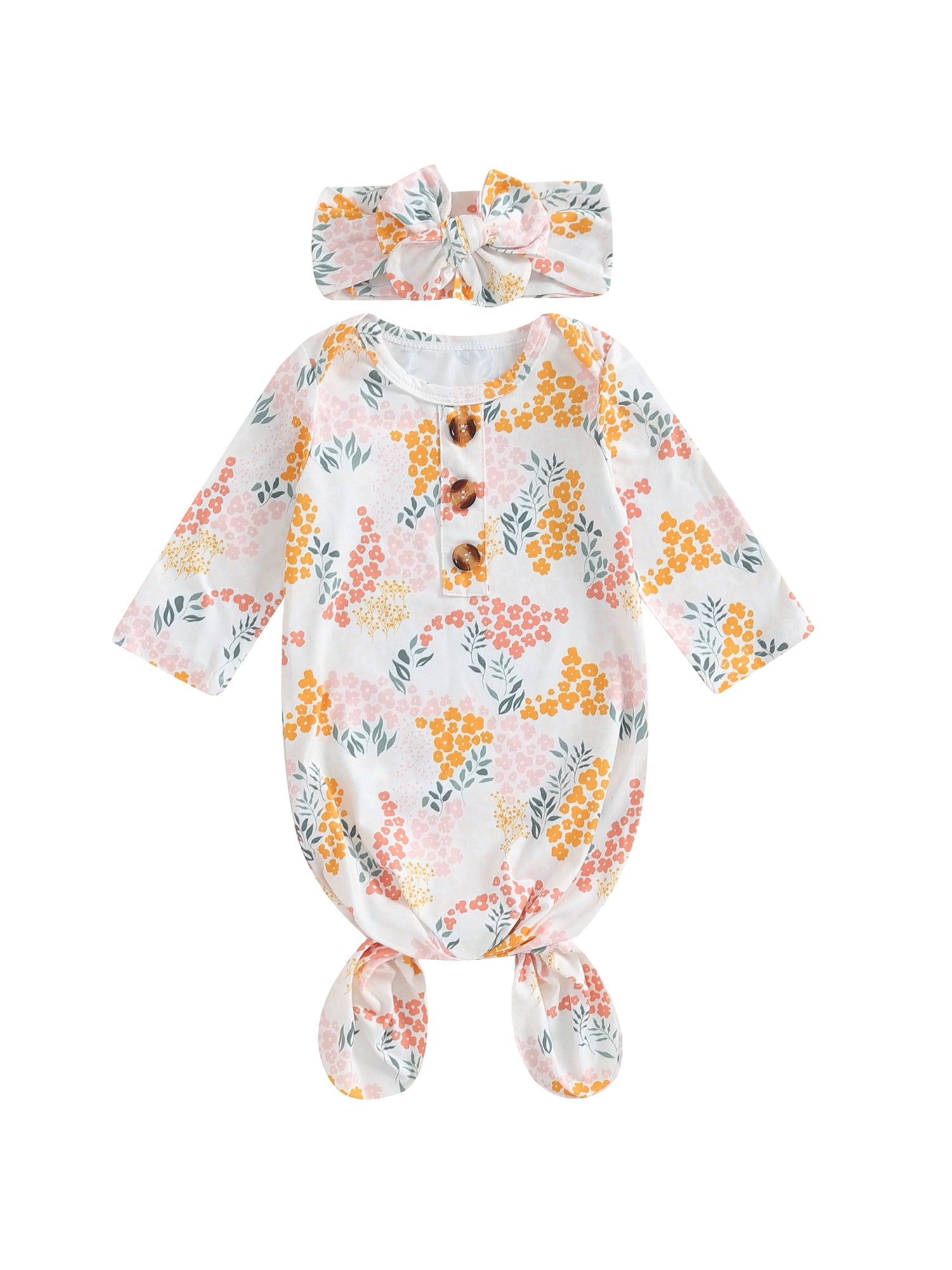 Youweixiong Infant Newborn Baby Girls Floral Sleep Gown Headband
