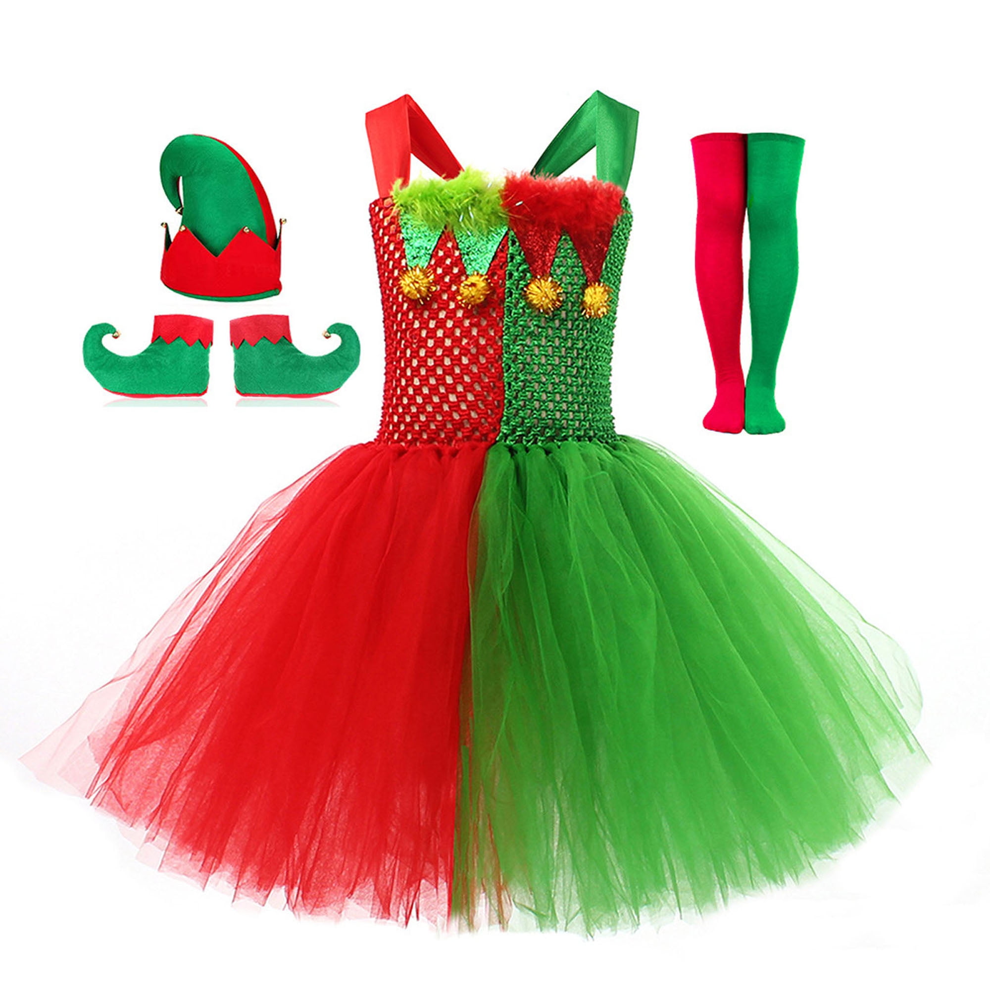 Youweixiong Kids Elf Costume for Girls Holiday Character Santa