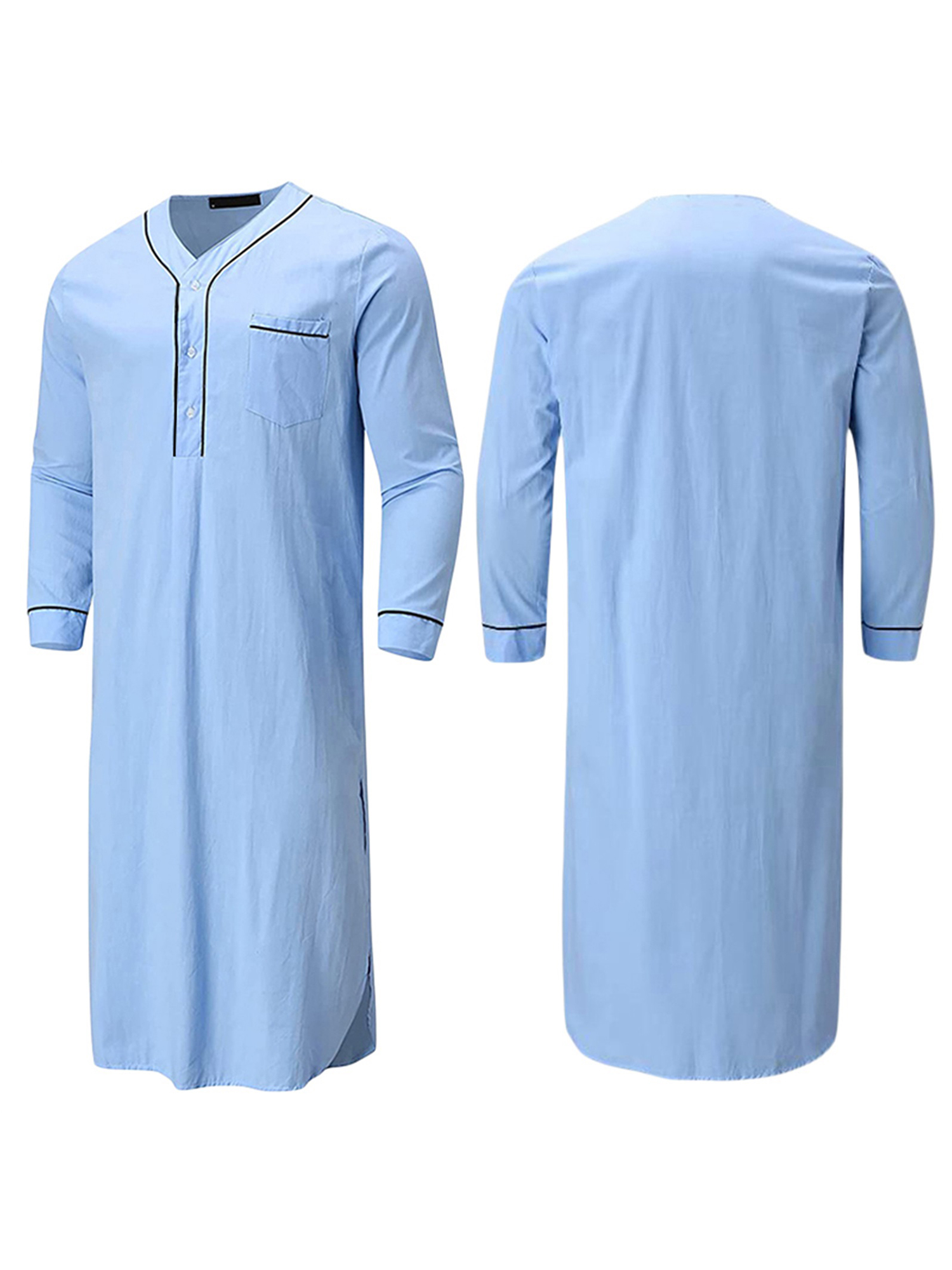Youweixiong Men Nightshirt Cotton Nightgown Long Sleeves Loose Robe