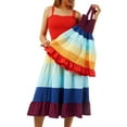 thumbnail image 1 of Youweixiong Mommy and Me Dresses Family Matching Outfits Rainbow Print Pleated Beach Flowy Maxi Dresses, 1 of 6