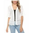 thumbnail image 1 of Youweixiong Women Casual Lace Sheer Shrug Crochet Cardigans Half Sleeve Open Front Cover Up Stripe Jacket Sweater, 1 of 6