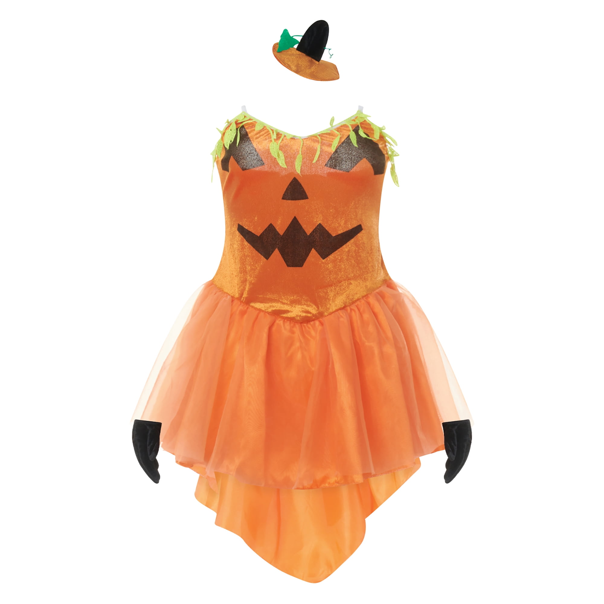 Youweixiong Women Halloween Costumes Pumpkin Tutu Dress Hat and Gloves