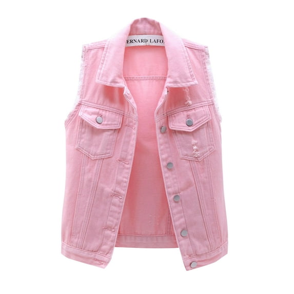 Youweixiong Women's Plus Size Sleeveless Ripped Denim Jacket Button Up Jeans Vests with Pockets S-5XL