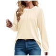 thumbnail image 1 of Youyipin Long Sleeve Shirts for Women Women's 2024 Fall Long Sleeve Tops Pleated Crew Neck Color Block Casual Loose Tee Shirts, 1 of 4