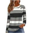 thumbnail image 1 of Youyipin Long Sleeve Shirts for Women Women's Colorblock Striped Button Long Sleeve Crew Neck Tee Shirts Tops, 1 of 6